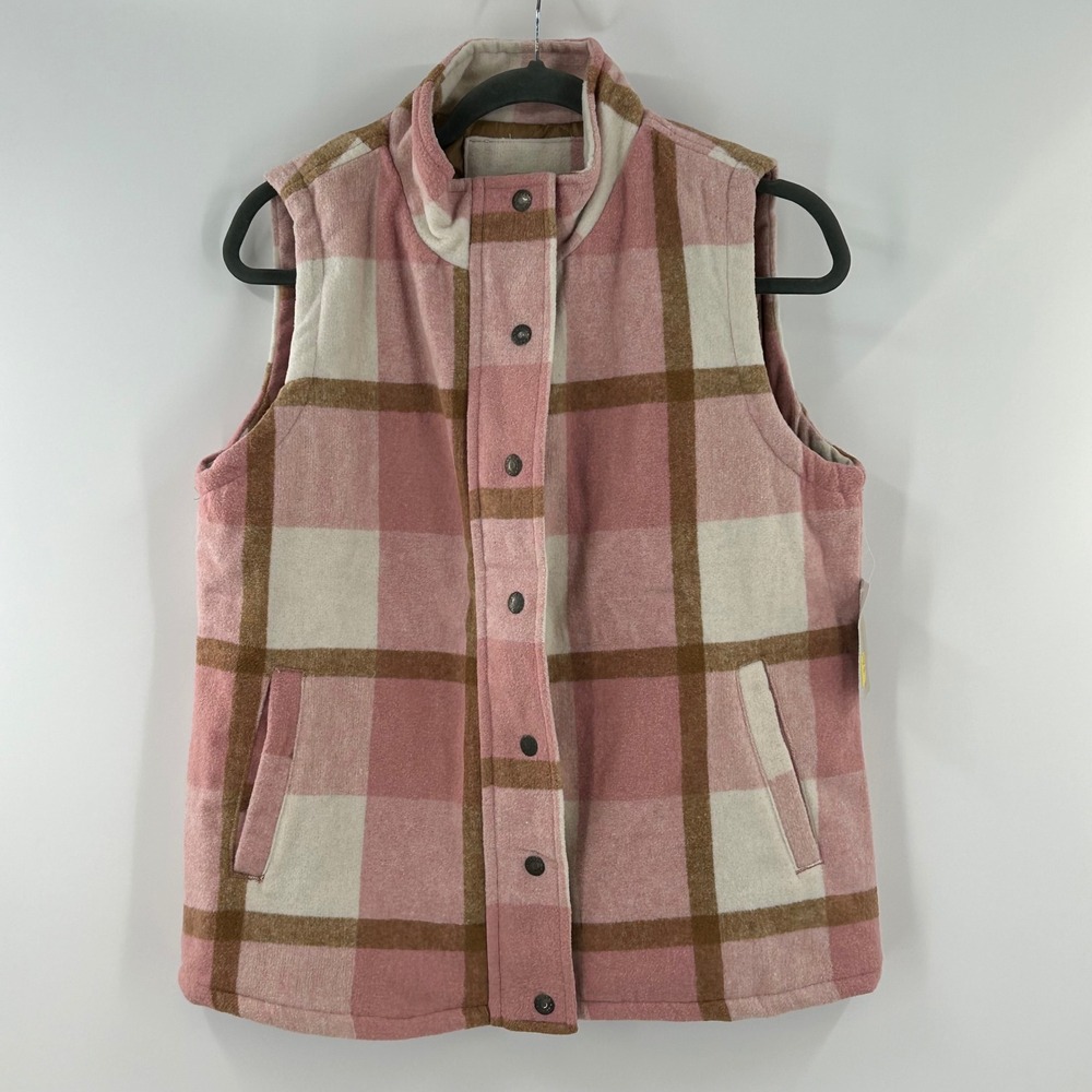 Canyon Guide Outfitters W Laura Pink Plaid Snap Front Quilted Vest Medium NEW